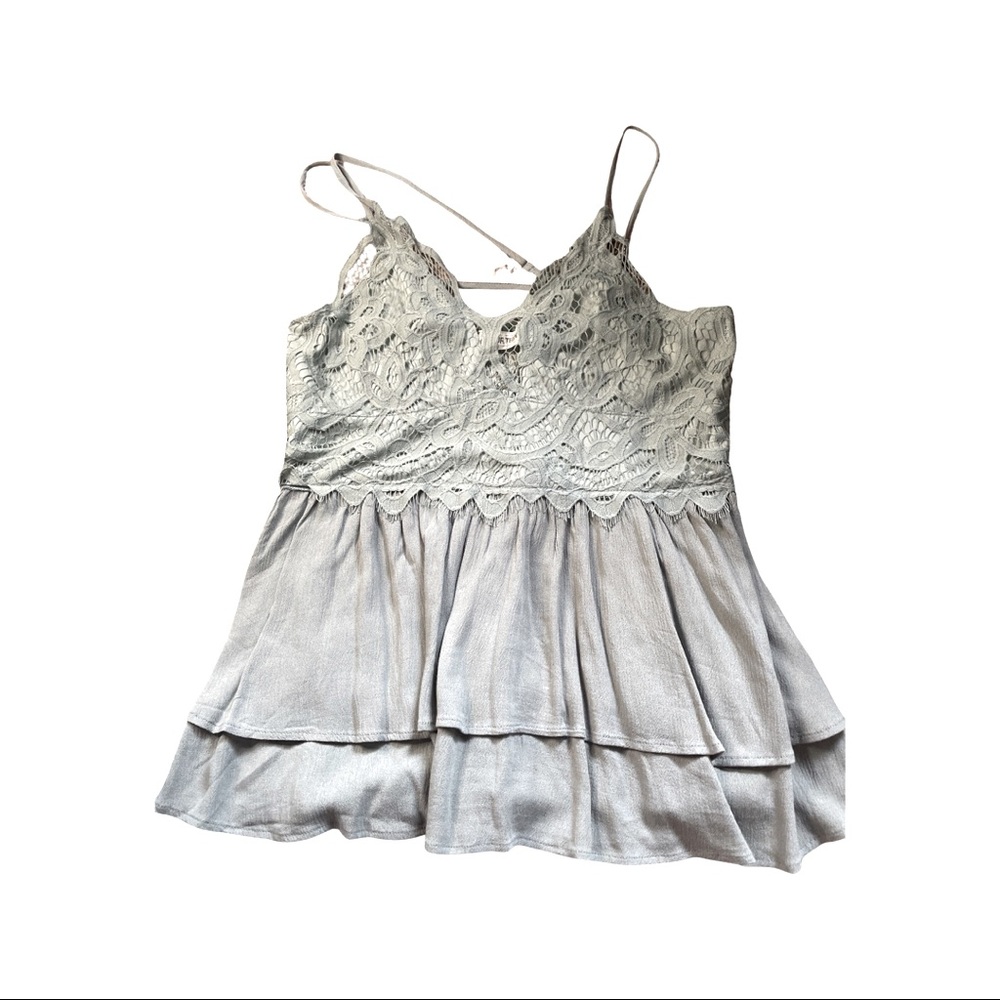 Light teal peplum tank with stretch back - L